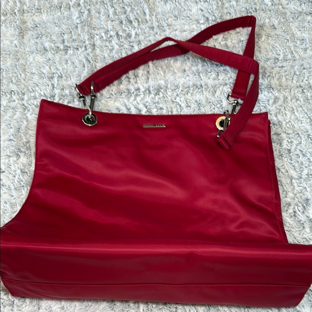 Perry Ellis Burgundy Shoulder Bag Structured Double Hand Tote Leather Like Purse